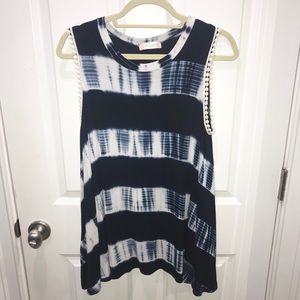 Altar’d State Blue & White Striped/Tie Dye Top